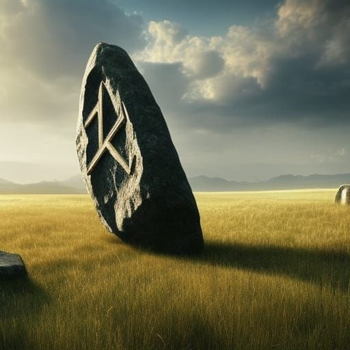 Epic Rune Stones in Sunny Field Digital Painting