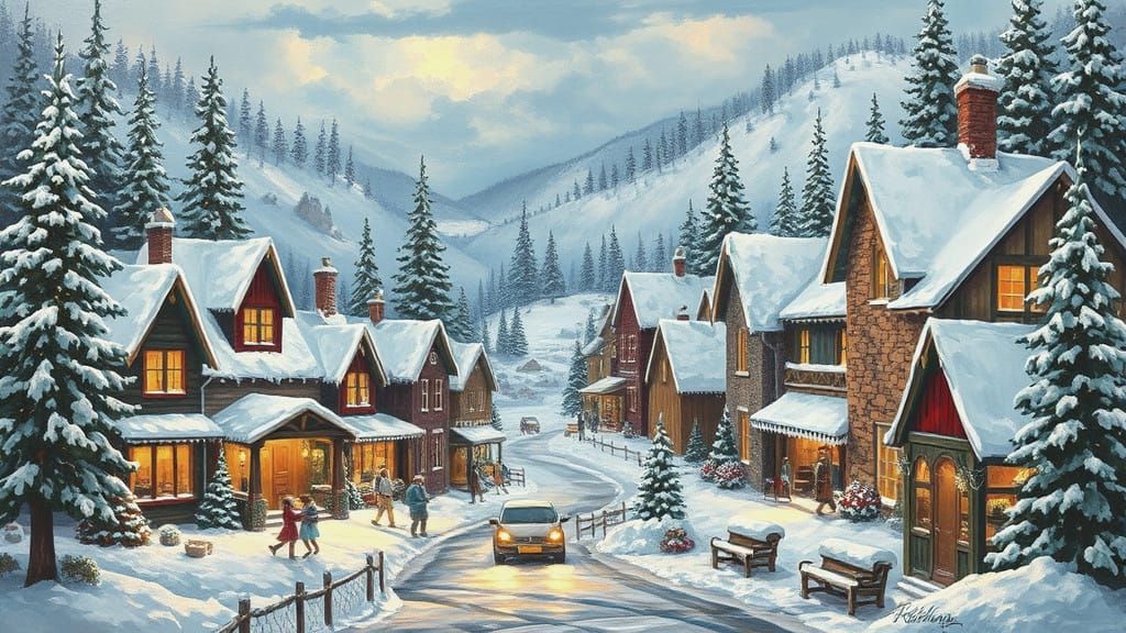 Santa's Village Painting in Kinkade Style