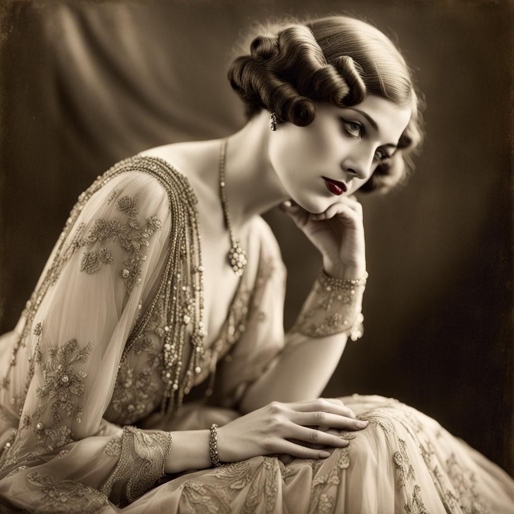 1920s Lady in Embroidered Gown: Art Deco Style
