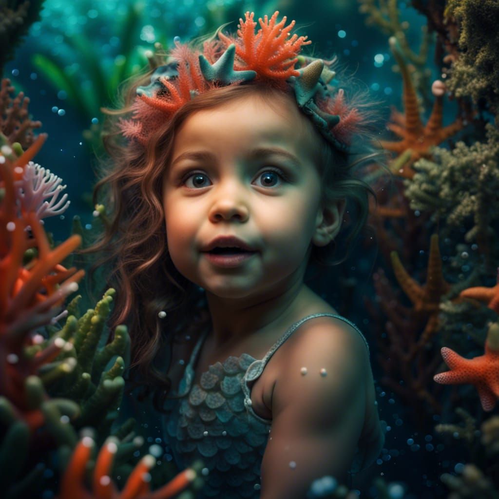 Toddler Mermaid in Secret Underwater Garden
