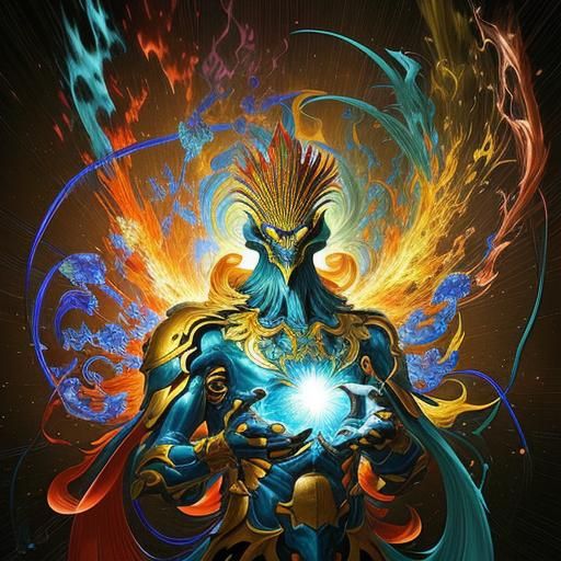 Psychedelic Firebird-Phoenix in Surreal CGI Style