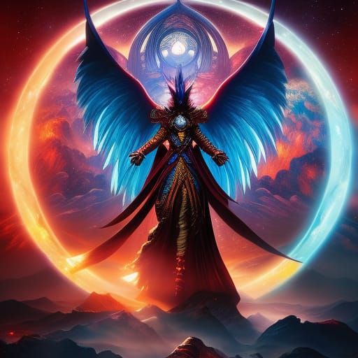 Frostfire Elemental with Steampunk Wings, Electroluminescent...