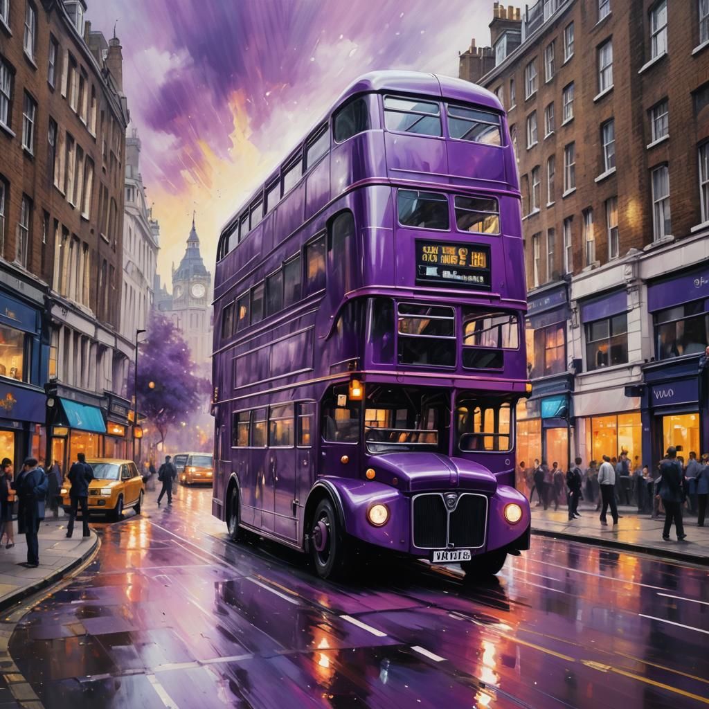Purple Double-Decker Bus in 1990s London