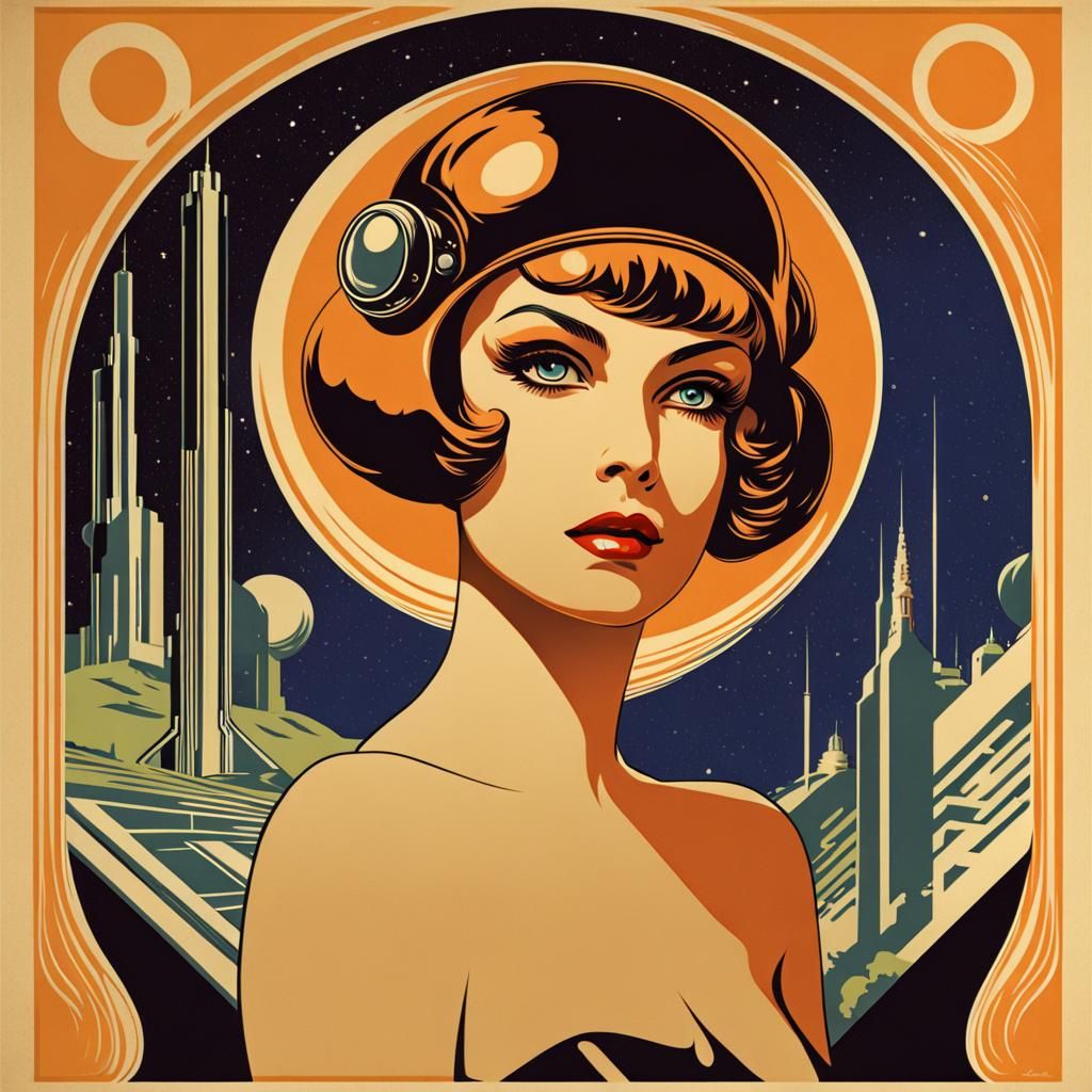 Art Deco Sci-Fi Pinup Girl Poster