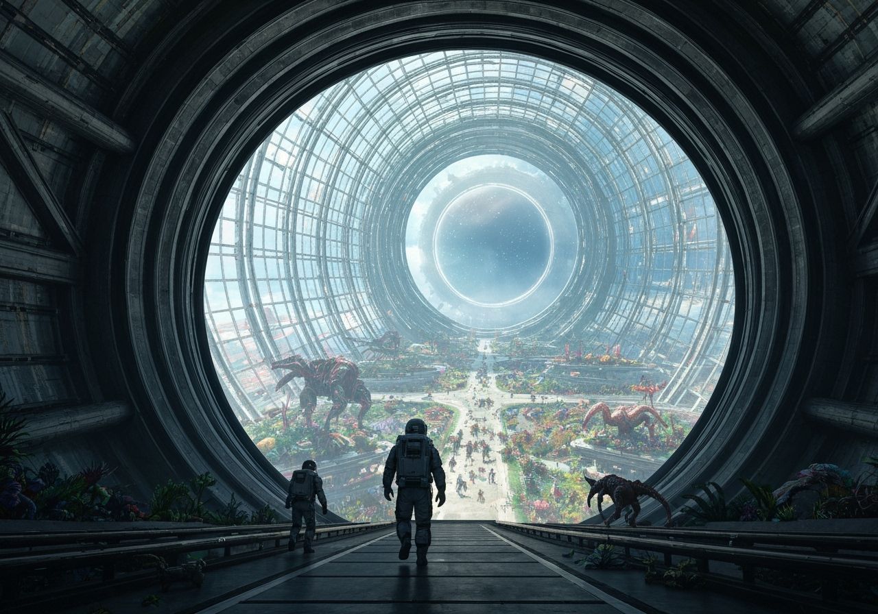 Alien Ringworld Interior with Exotic Life