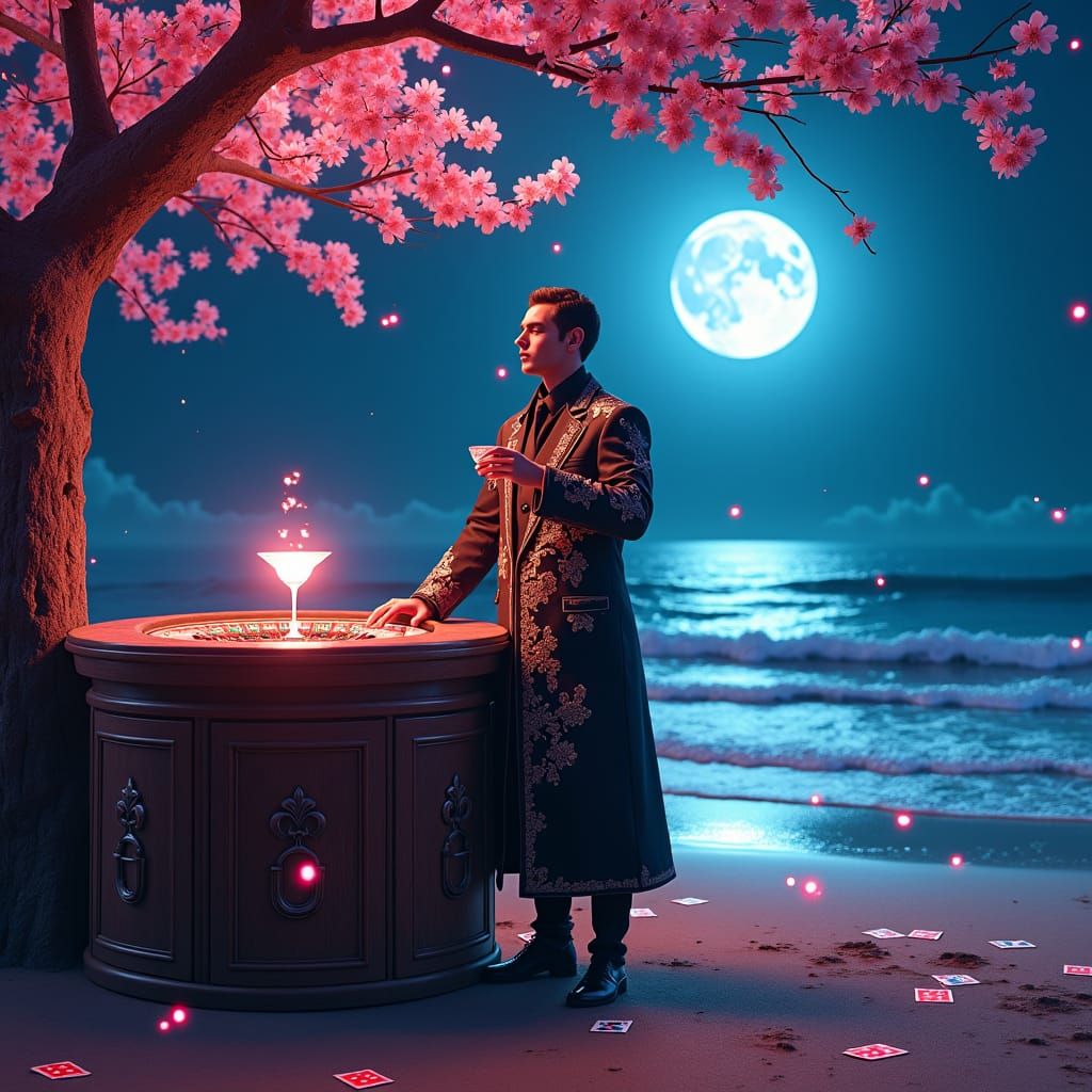 Buckshot Roulette Dealer on Moonlit Beach