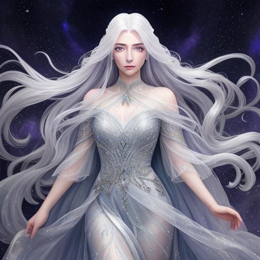 Ethereal Nephalem Beauty in Starry Sky