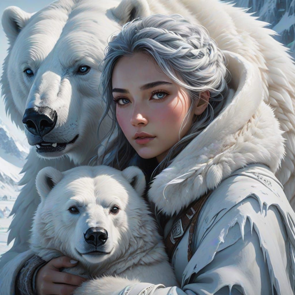 Polar Bear & Girl - Study 01B - Crystal Clear XL Lightning Model