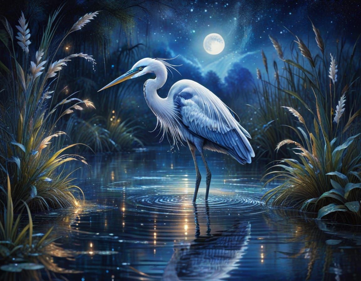 Heron by moonlight
