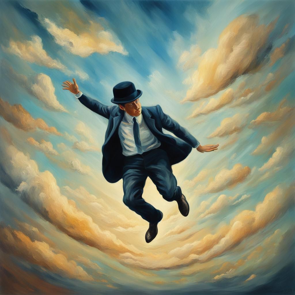 Falling Man in Dreamlike Surrealist Painting