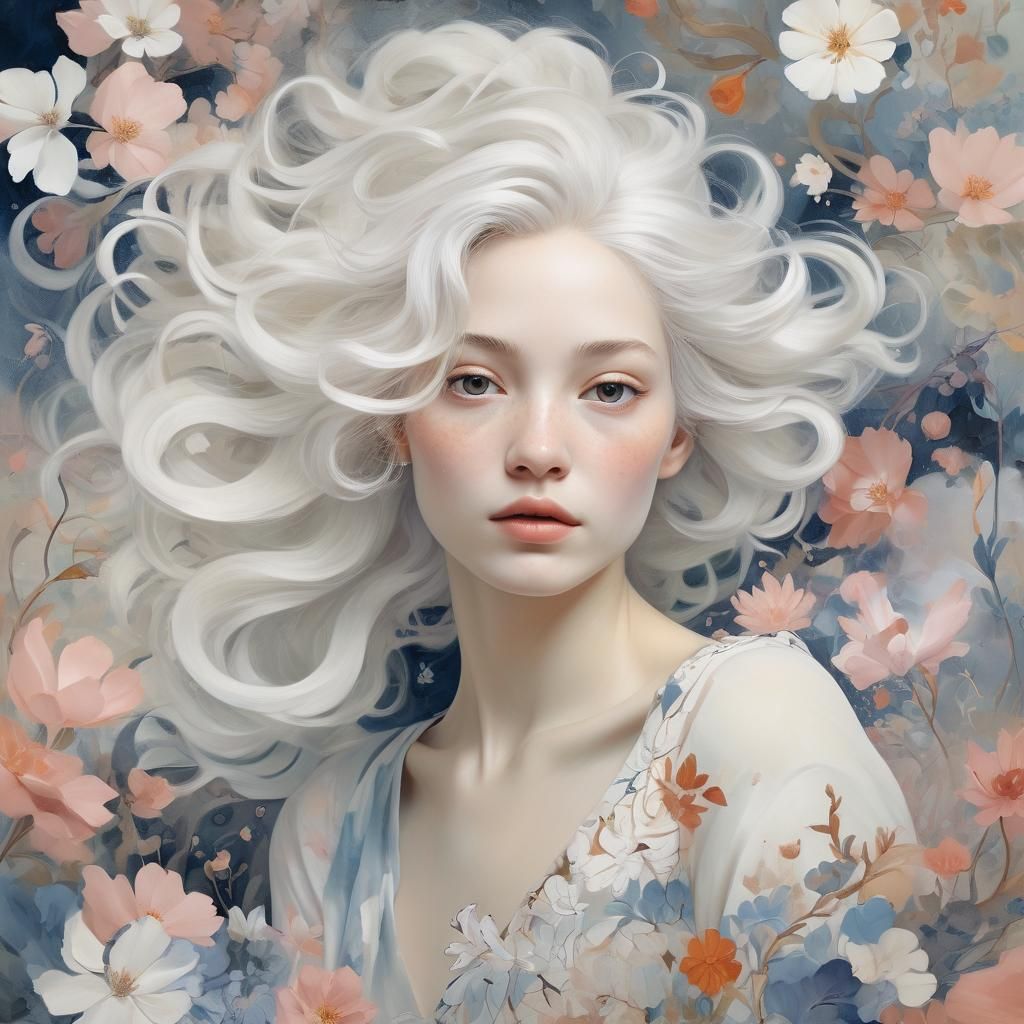 Ethereal Woman in Floral Whirlwind