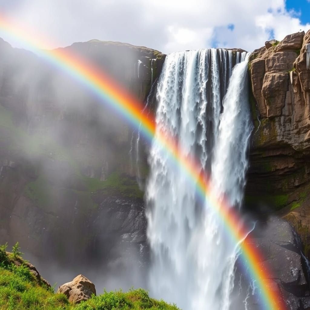 Breathtaking Waterfall Surrounded by Radiant Rainbows