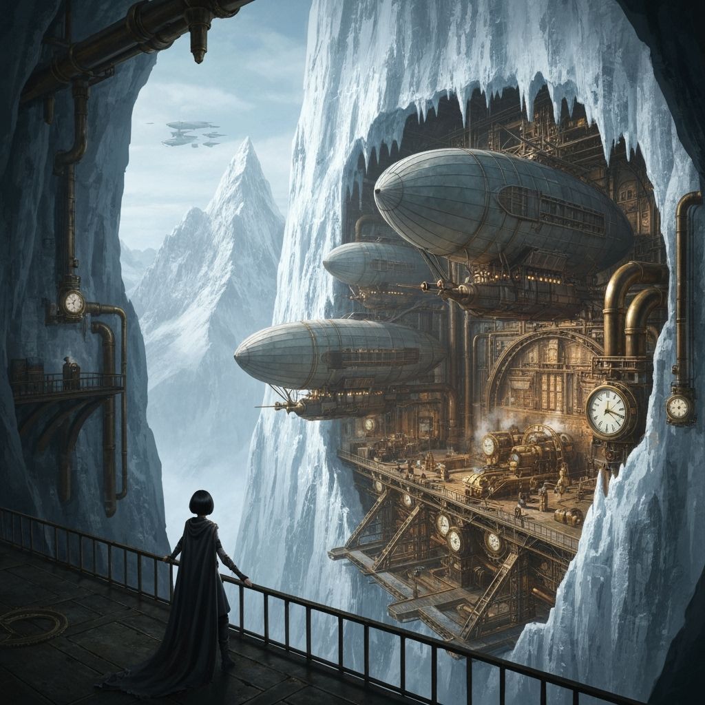 Steampunk Dirigible Hangar with Plotting Villain