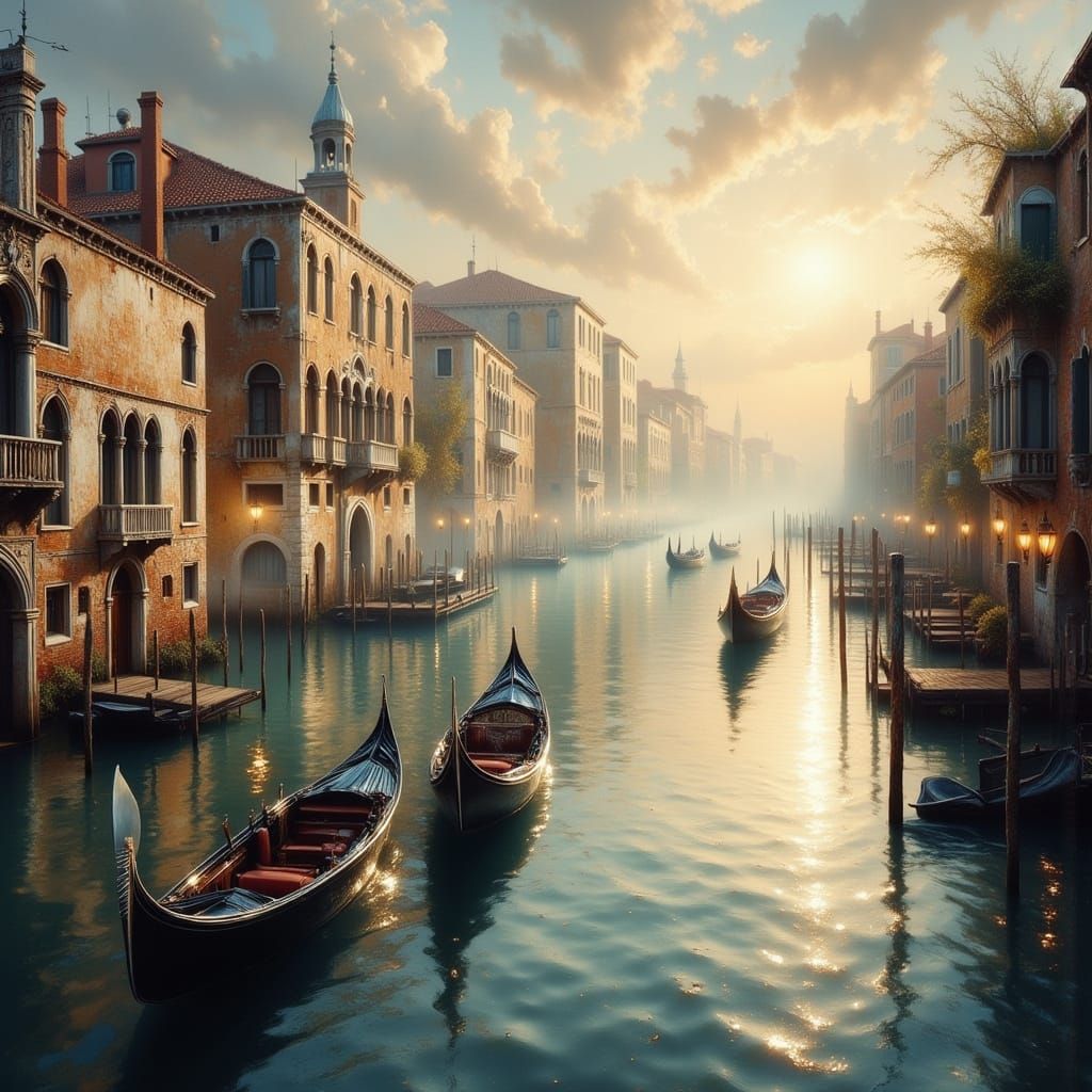 Serene Venetian Canal at Dawn in Impressionist Style