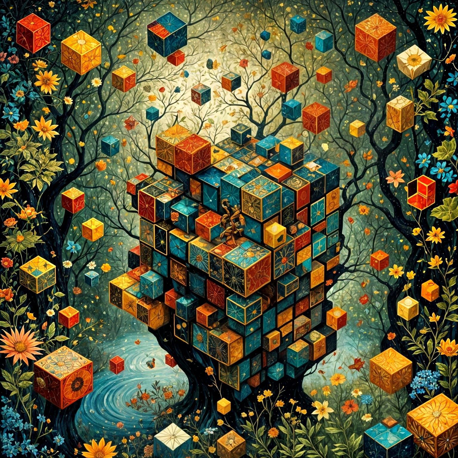 Rubik's Cube of Life: Cubist Collage