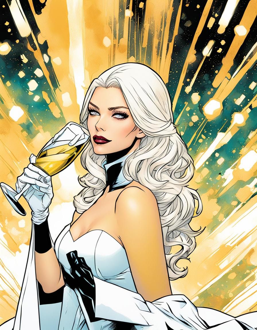Emma Frost Champagne Portrait in Manga Style