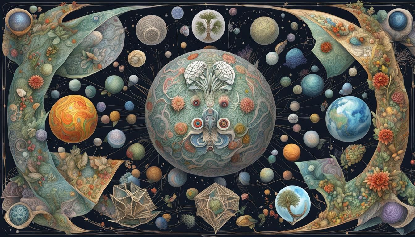 Mystical Flora with Whale Elements in Quantum Zentangle Styl...