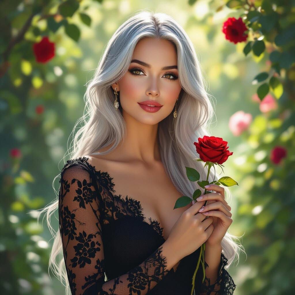 Woman with Rose in Hyperrealistic Digital Painting