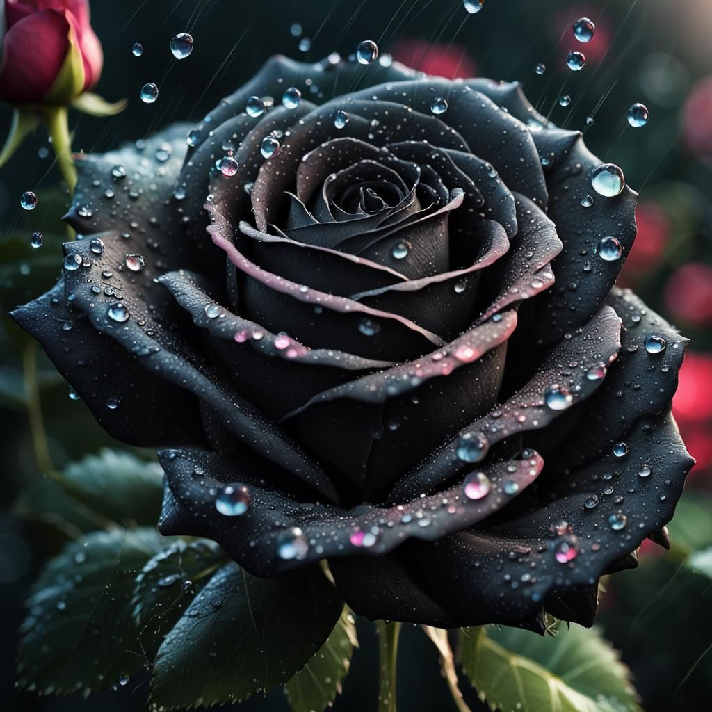 Black Rose with Dew Drops in Splash Art Style