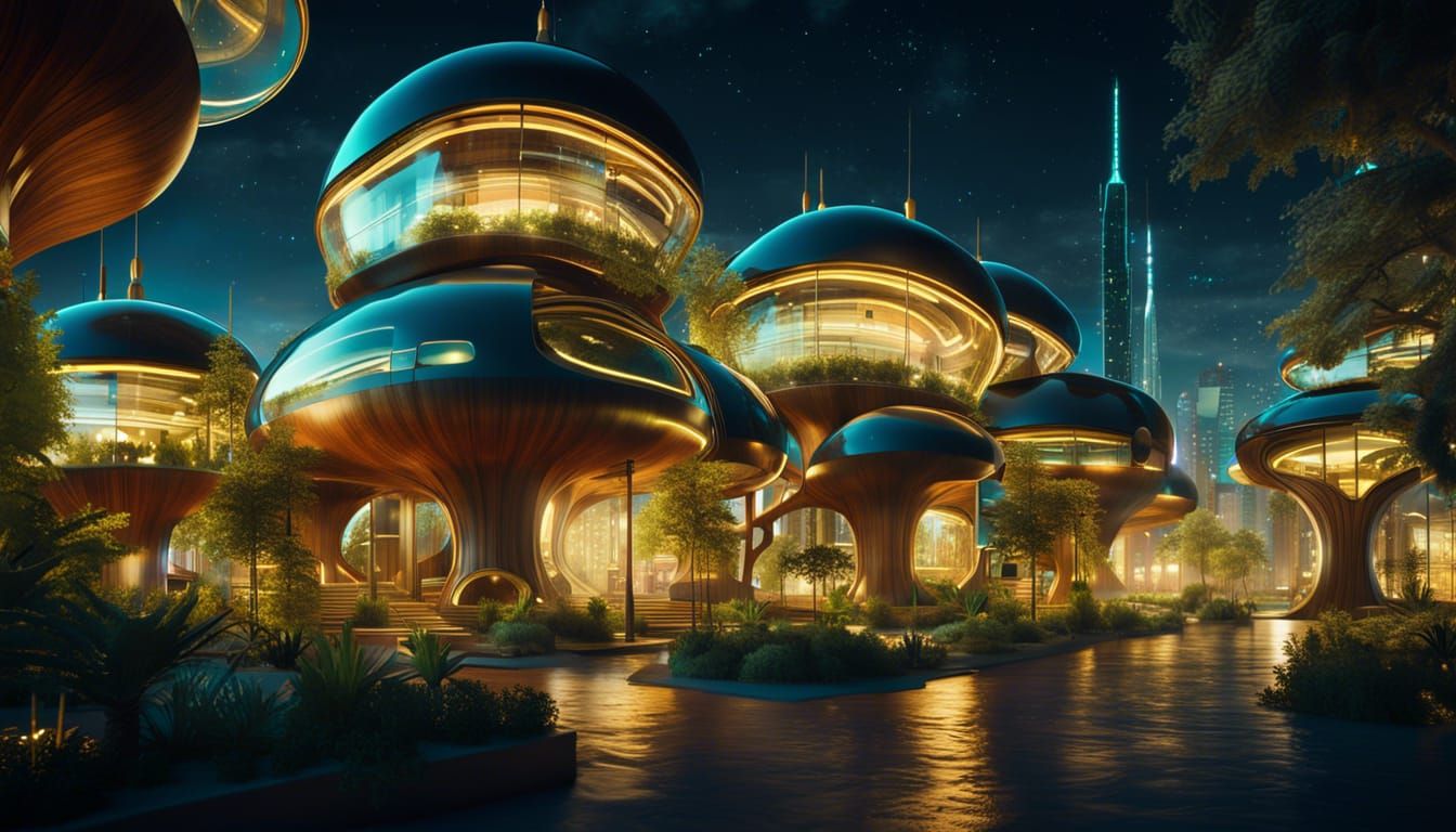 Retrofuturistic Small Town at Night in 8K