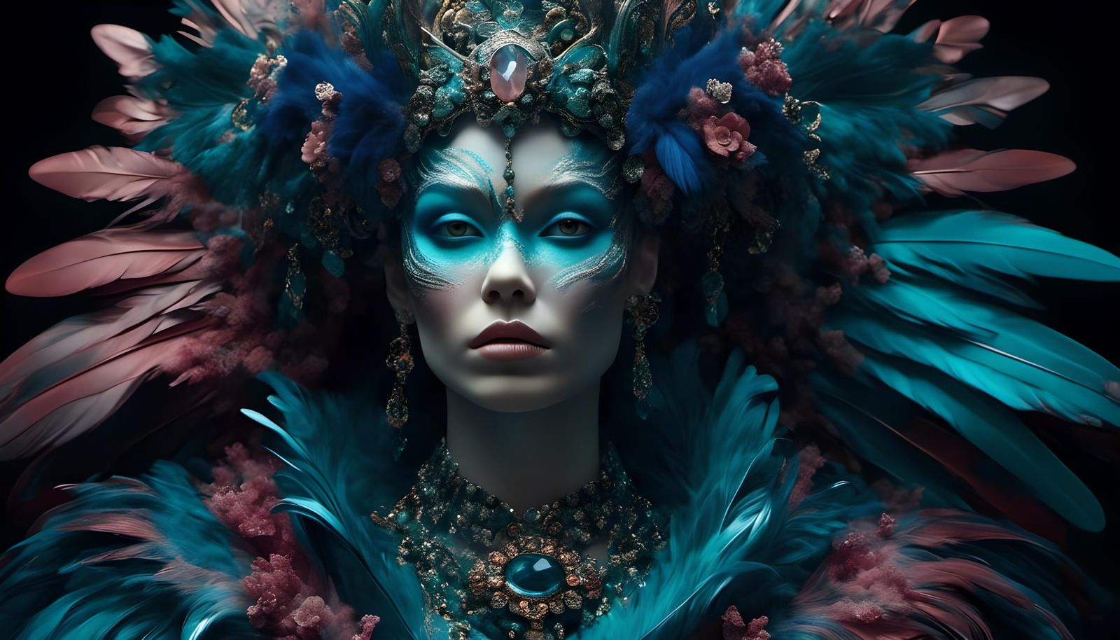 Teal and Pink Feathers with Glass Gondola