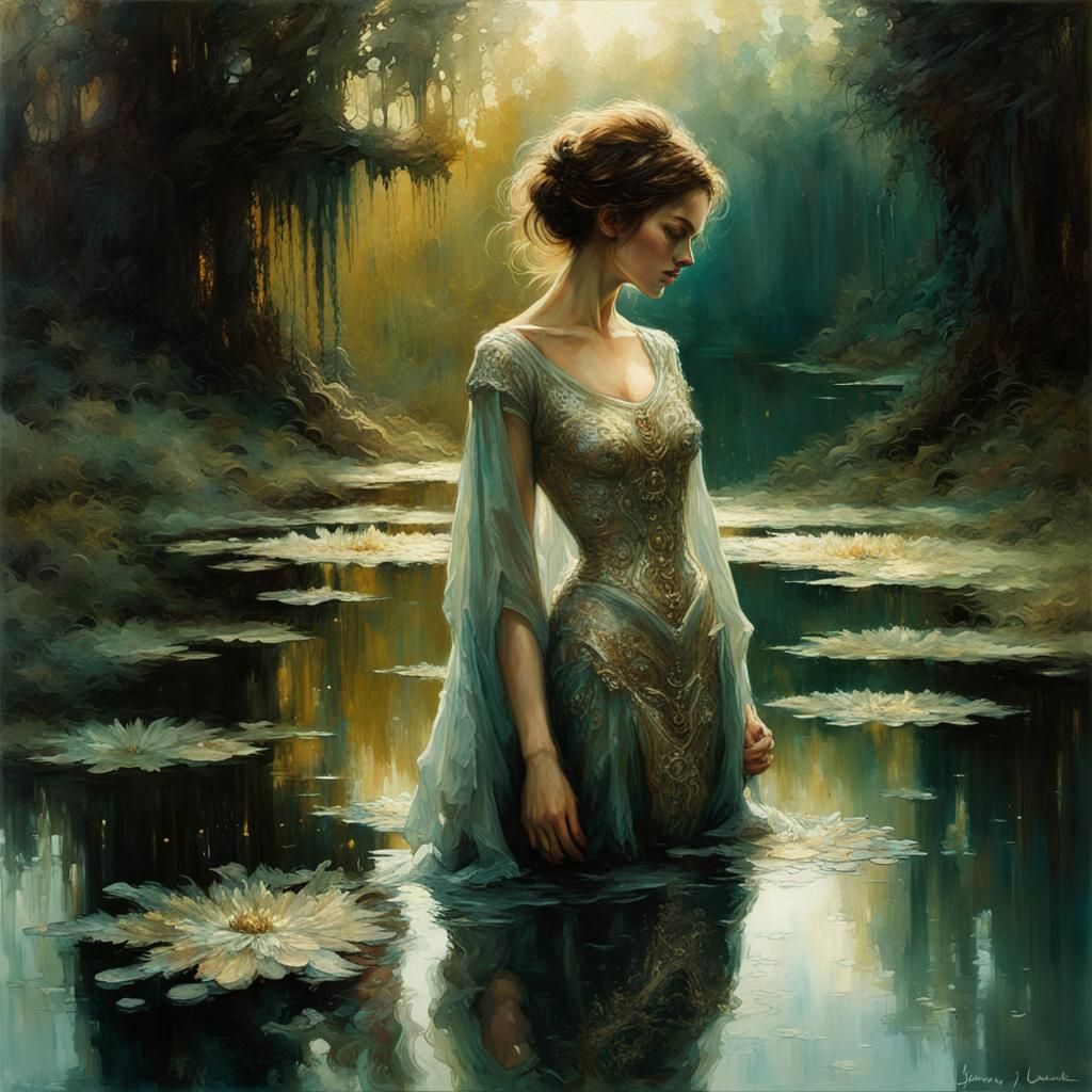 Reflected Beauty: An Ornate Fantasy Oil Painting