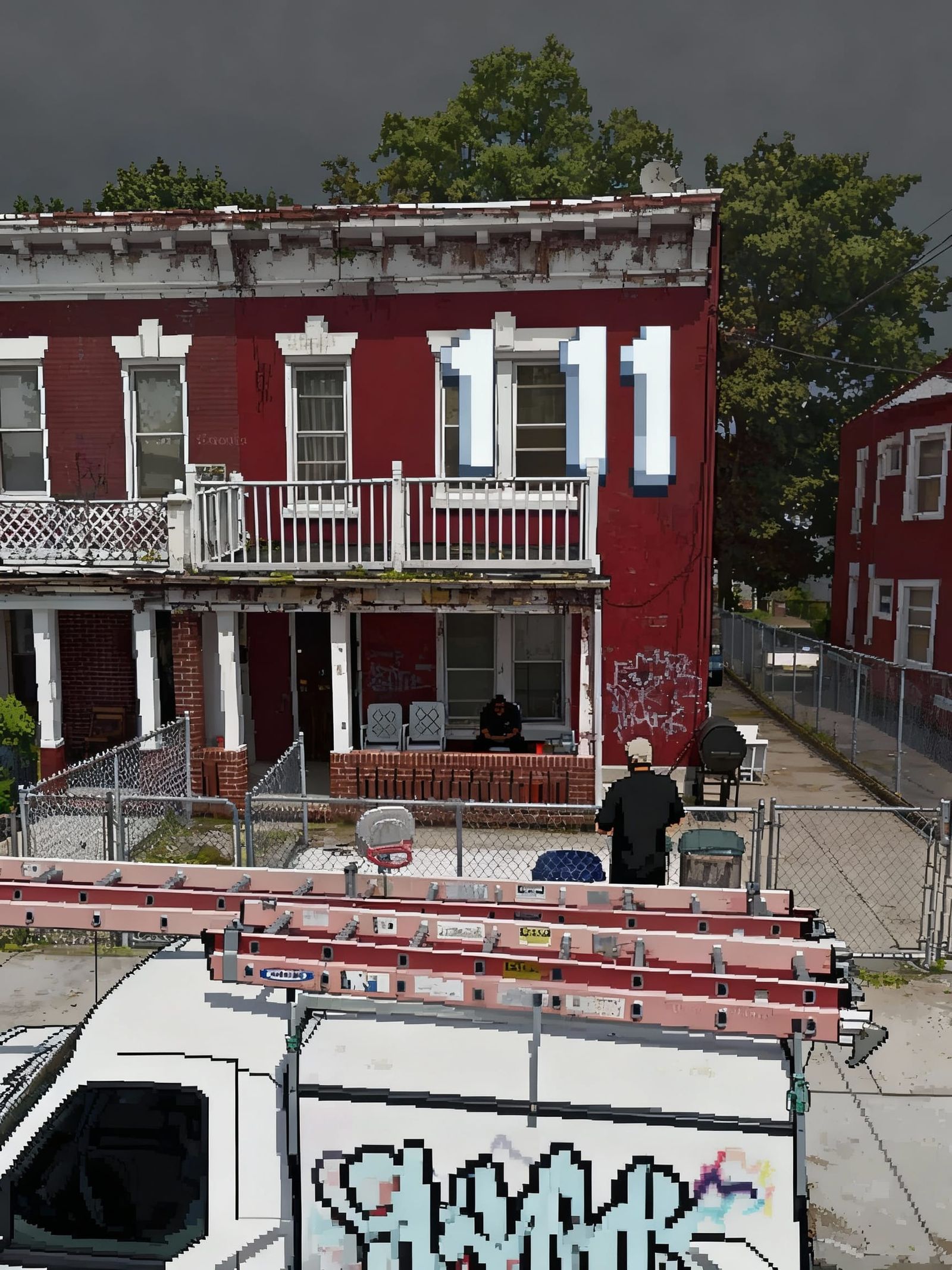 Pixel Art Townhouse in Jamaica Queens with Graffiti