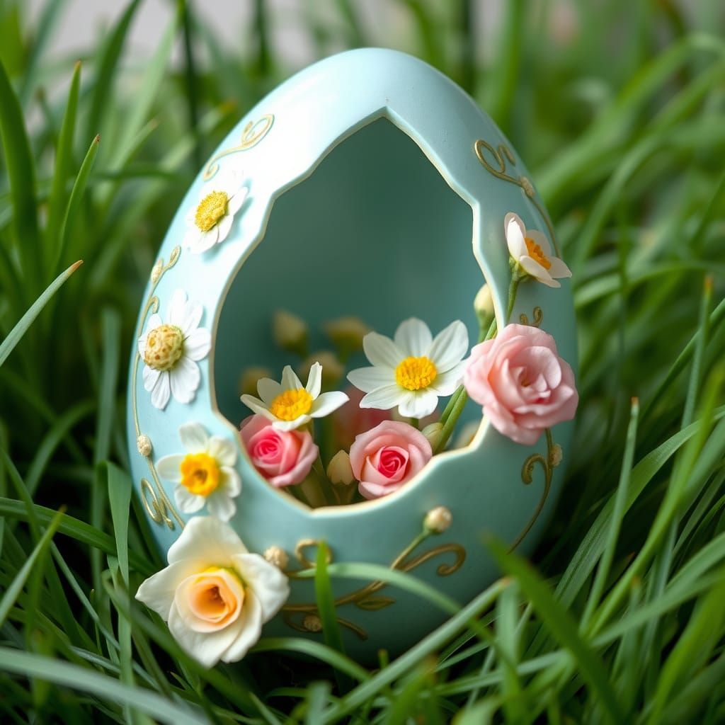 Pastel Faberge Egg with Spring Floral Accents
