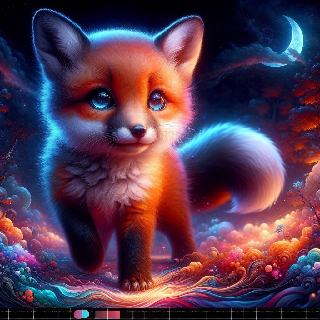 Fantastical Baby Fox in Vibrant Colors