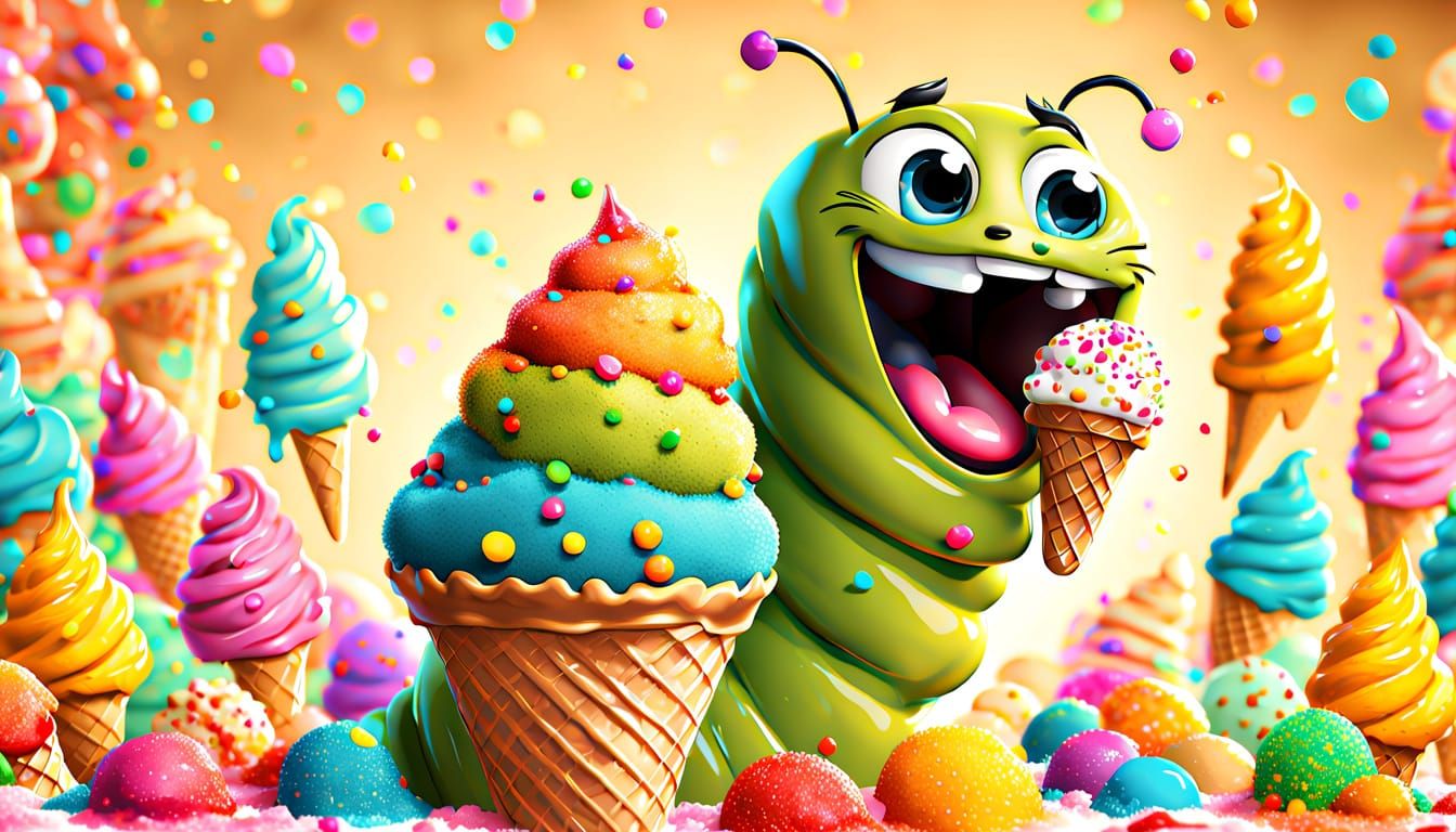 Cartoon Caterpillar Ready to Eat Ice Cream