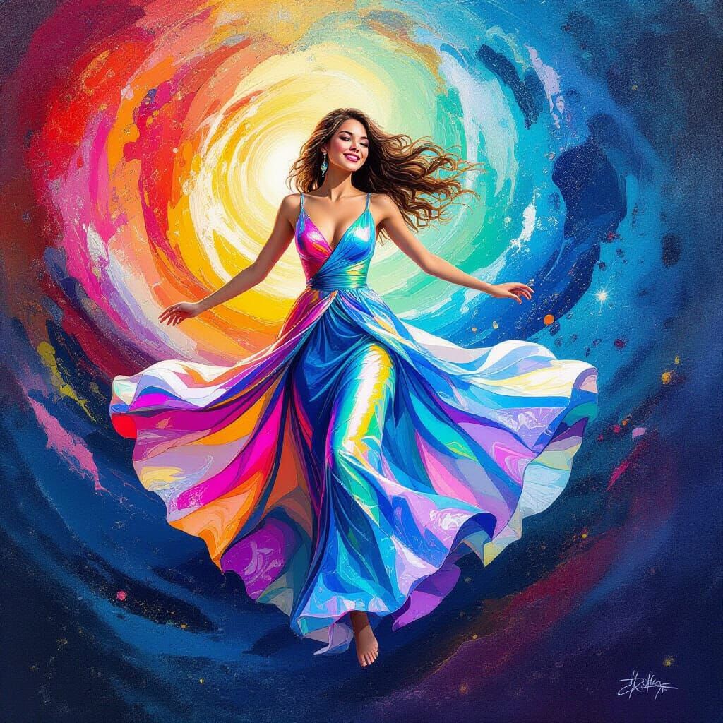 Lady Soaring Through Space in Graffiti Splash Art Style