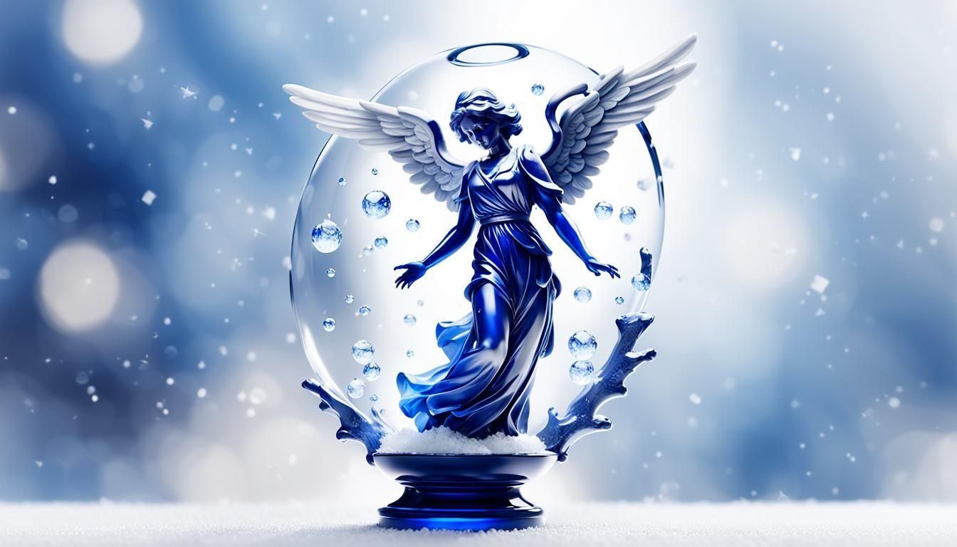 Glass Angel Statuette in Lightning Storm