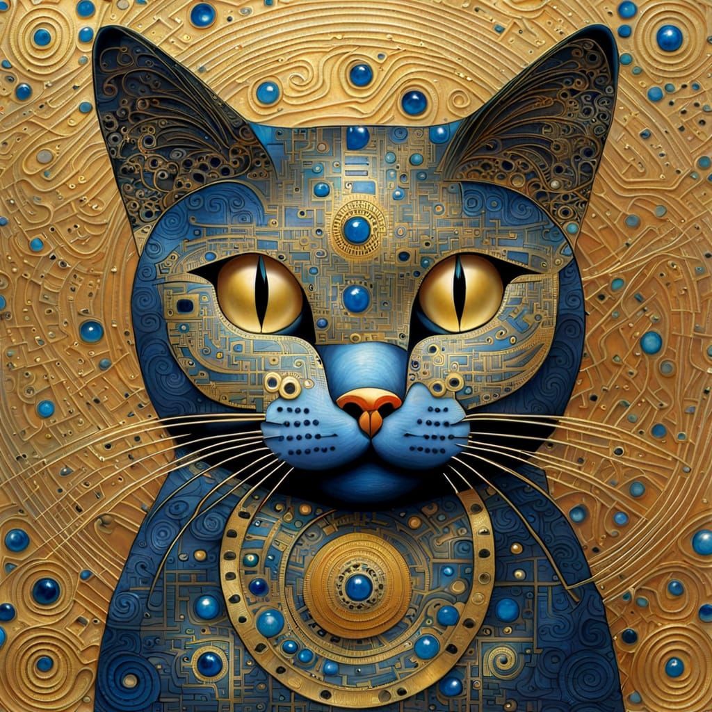 Gilded Feline in Cyberpunk Splendor