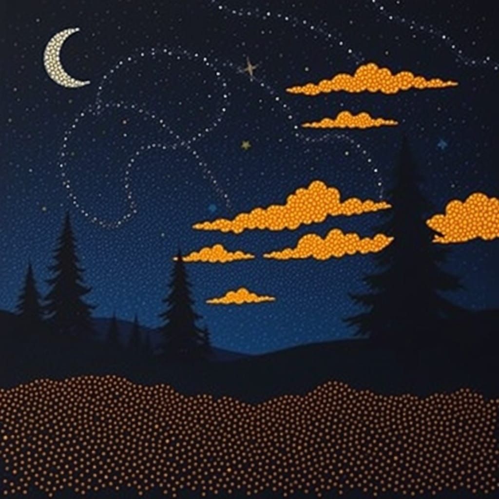 Nocturnal Pointillist Landscape of Enchantment
