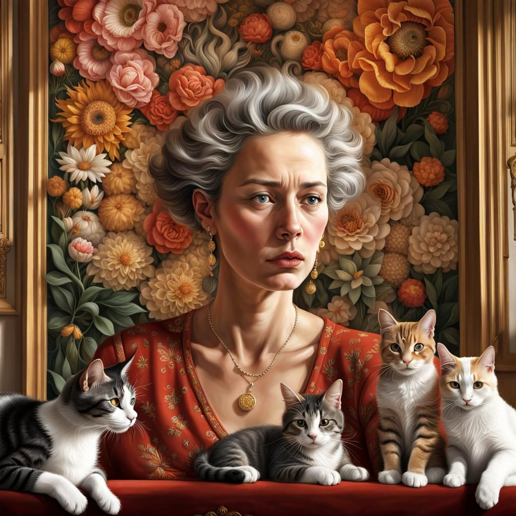 Cats and Hearts on Antique Furniture in Surreal Style