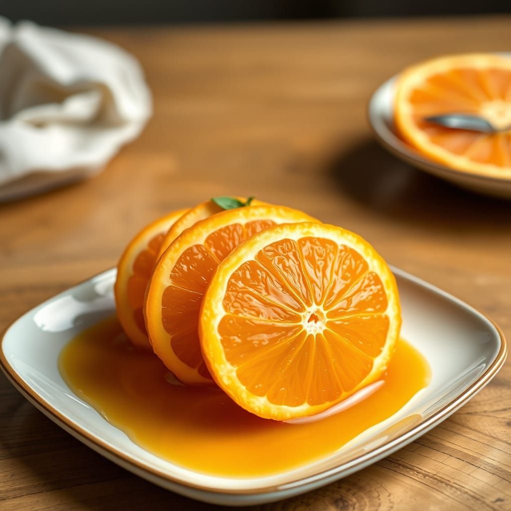 Vibrant Orange Fruits in Luxurious Golden Sauce