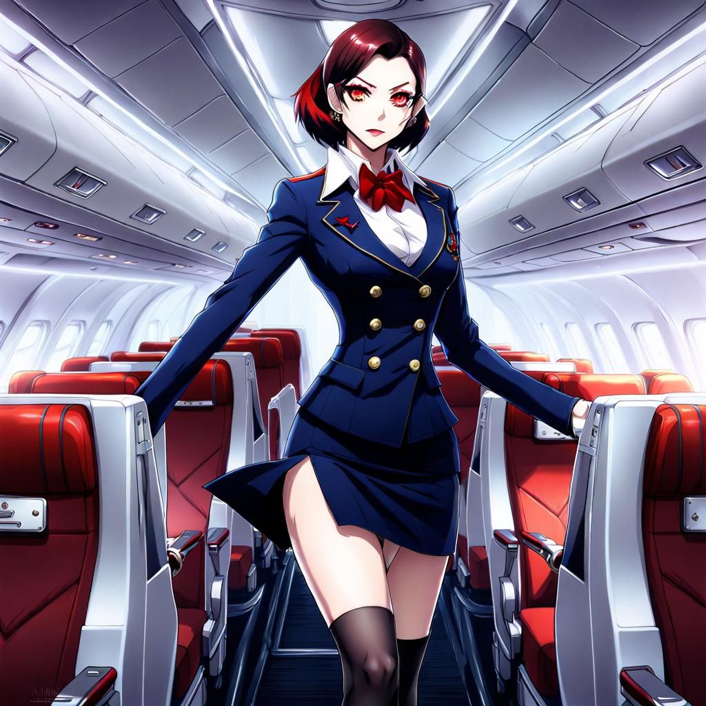 Anime Vampire Flight Attendant in Pencil Skirt