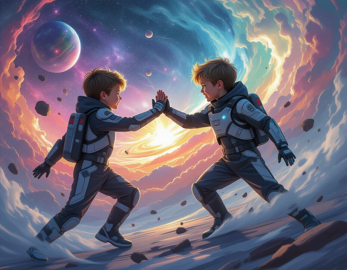 Boys High-Fiving in Galaxy and Whirlwind, Splash Art