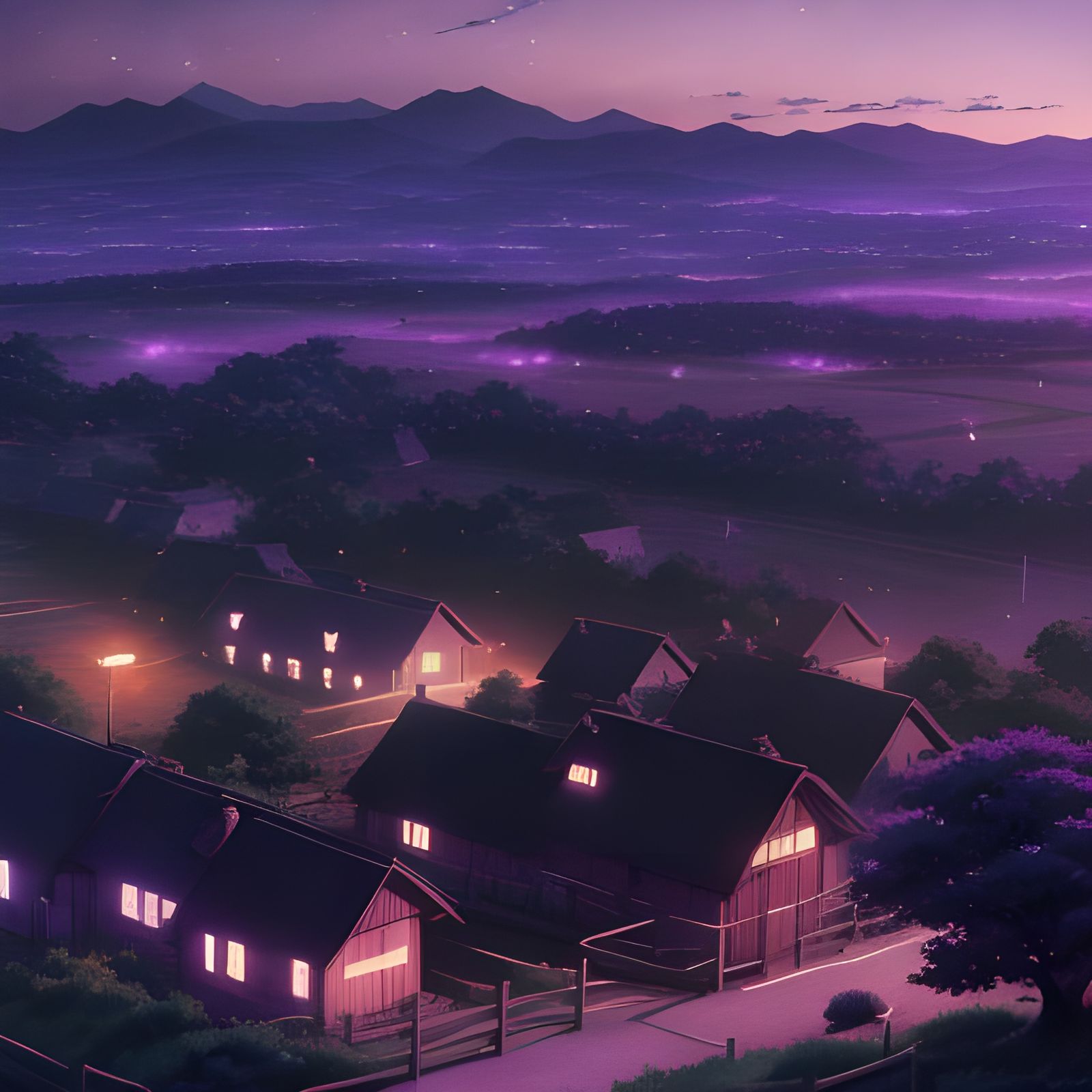 Rural Hamlet at Night in Anime Style