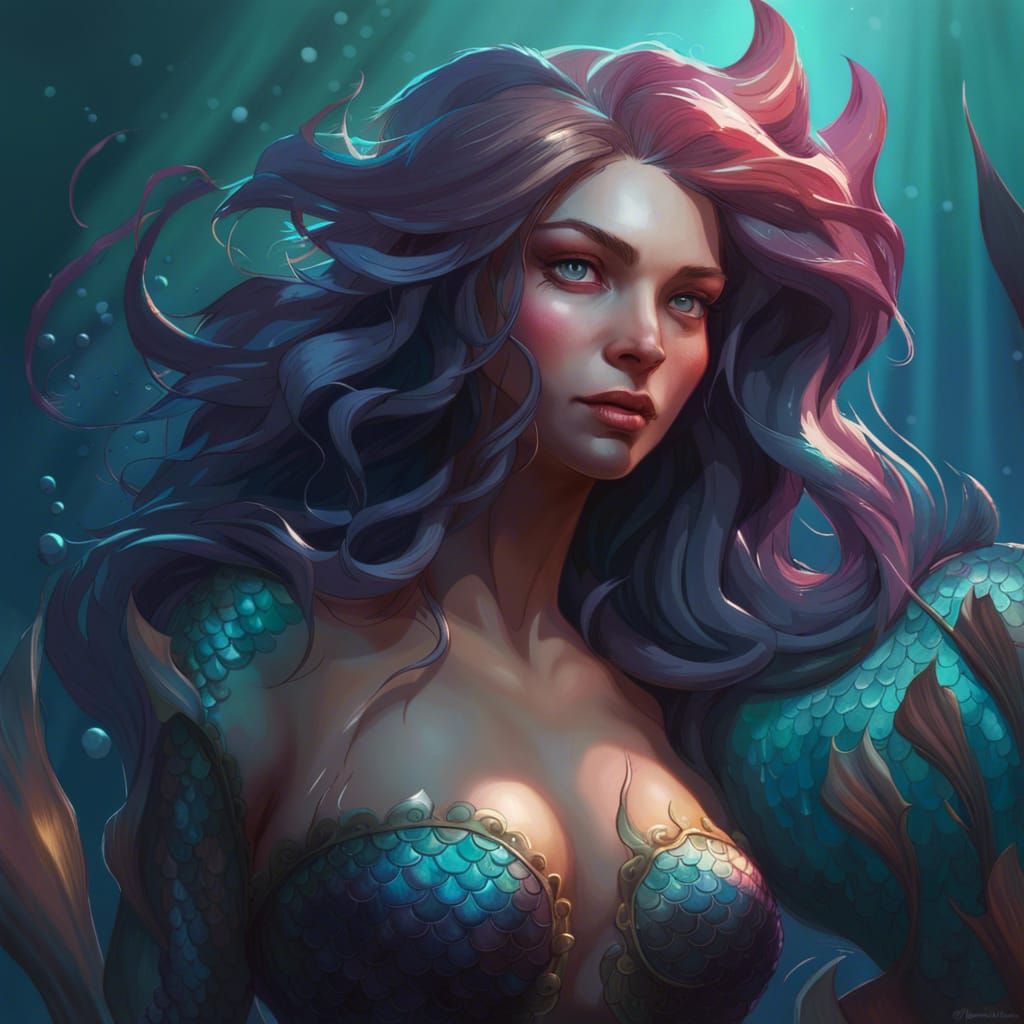 Evil Mermaid Portrait in Hyperdetailed Digital Art
