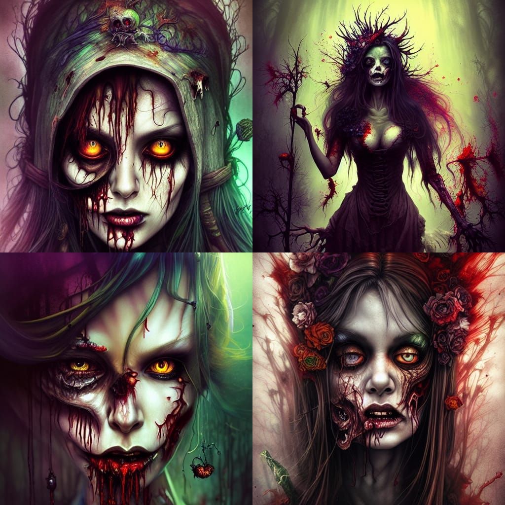 Intense Zombie Witch in Mixed Media Style