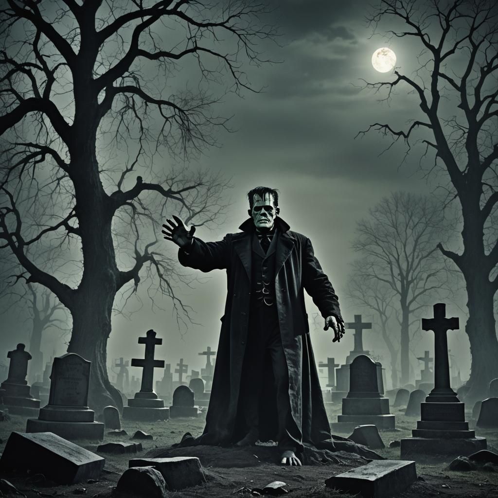 Frankenstein's Monster Rises in Gothic Horror Scene