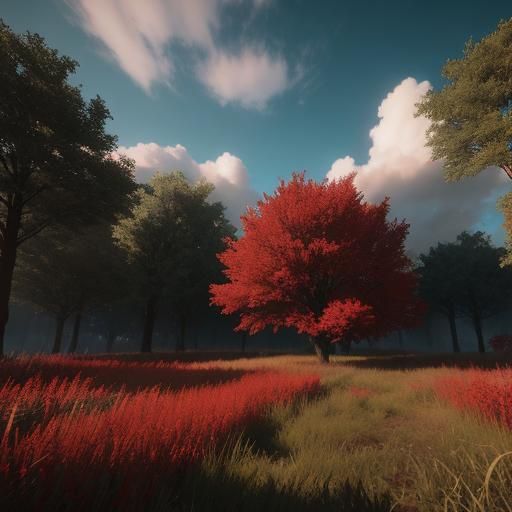Epic Red Fields in 3D Game Style