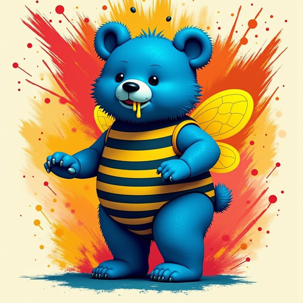 Blue Bear Bee Costume: Geometric Digital Art