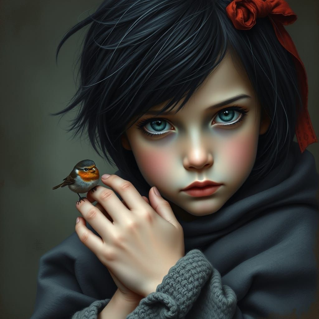 Ethereal Girl Portrait With Birds in Classical Oil Painting ...