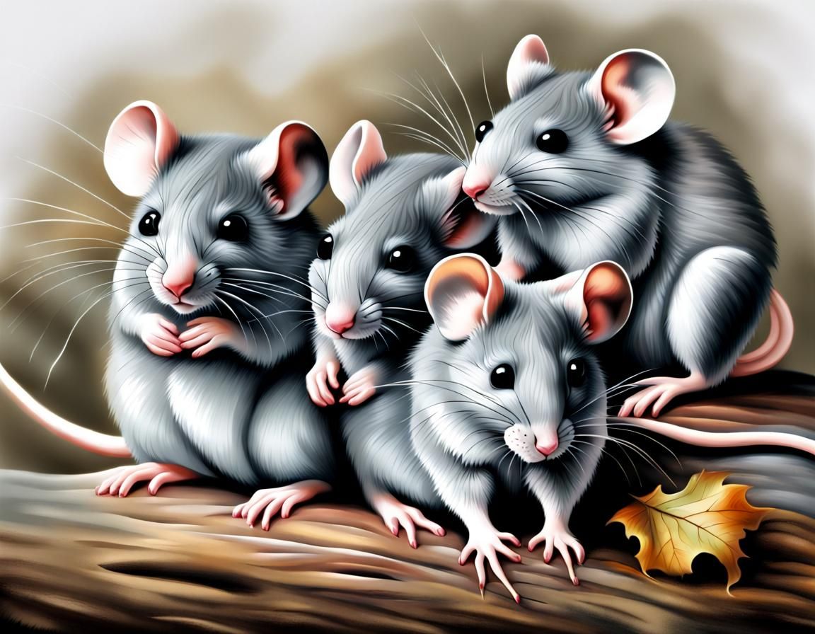 Fluffy Gray Mice with Airbrushing
