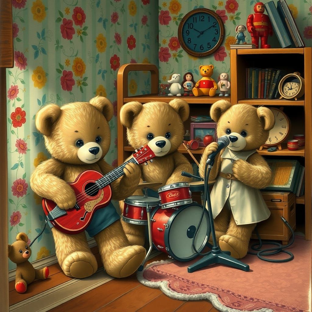 Teddy and the Teddy Bears playing rock-a-billy lullaby song.