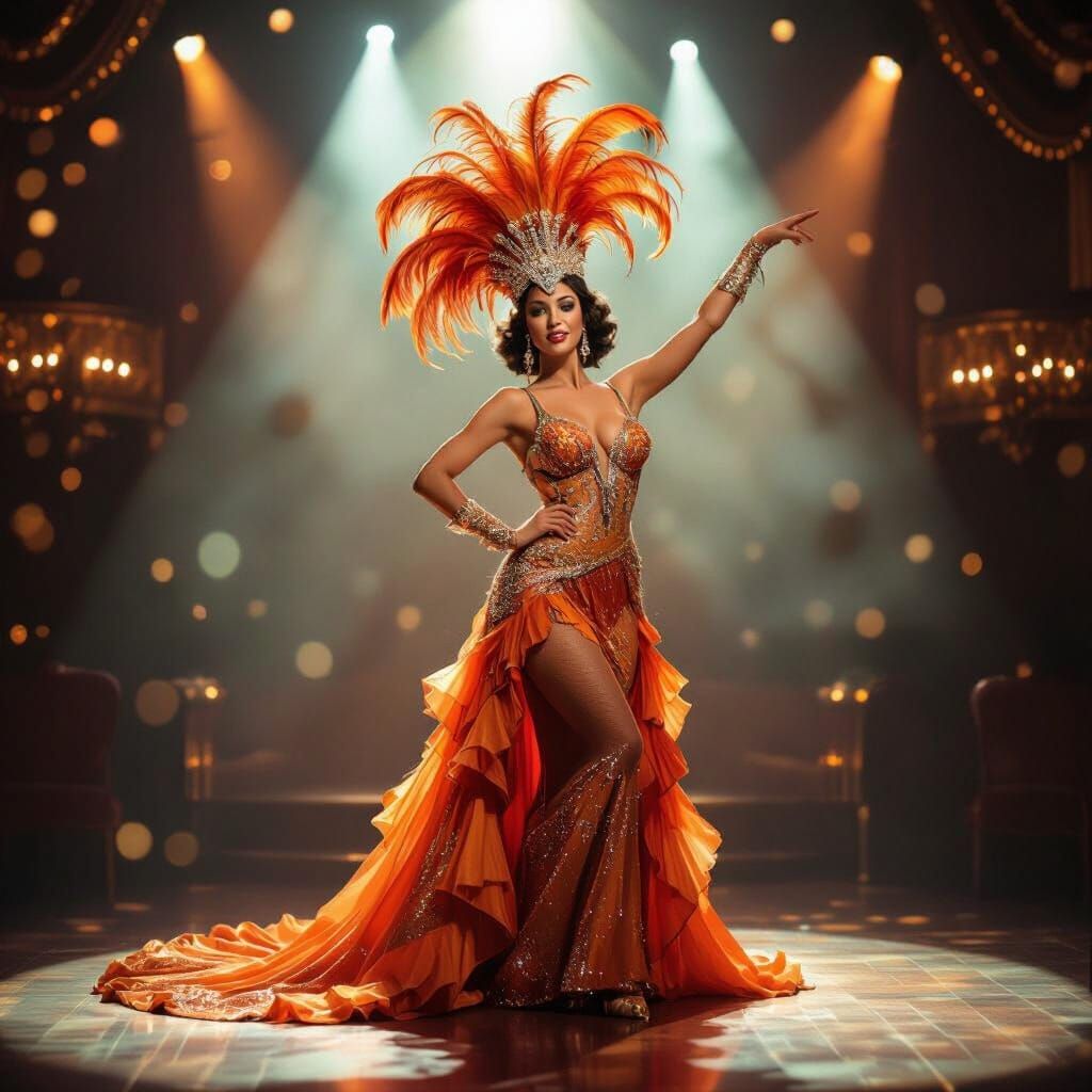 Glamorous Showgirl in Vintage Cabaret Spotlight