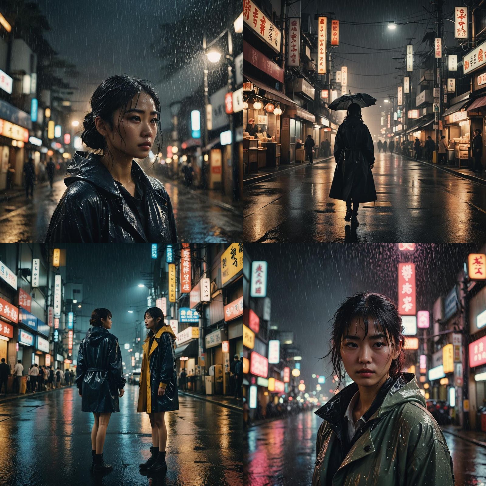 Rainy Night in Japan: Cinematic Film Still
