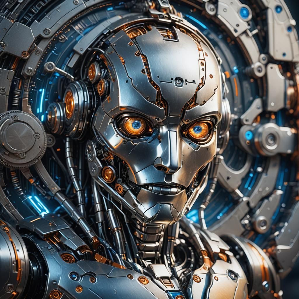 Silver Robot Holding Coin in Detailed Matte Painting